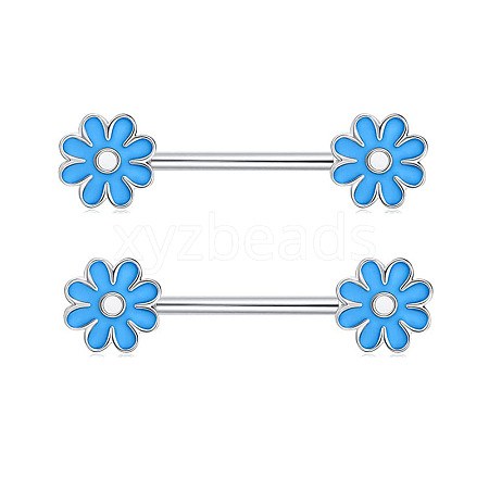 316L Surgical Stainless Steel Enamel Flower Nipple Rings WG12885-01-1