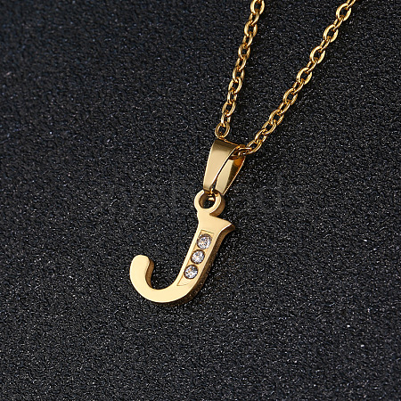 201 Stainless Steel Crystal Rhinestone Initial Pendant Necklaces FS-WG3A711-10-1