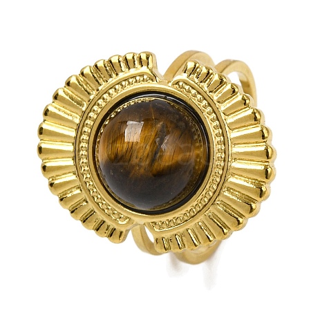 Natural Tiger Eye Finger Rings RJEW-Q822-53G-02-1