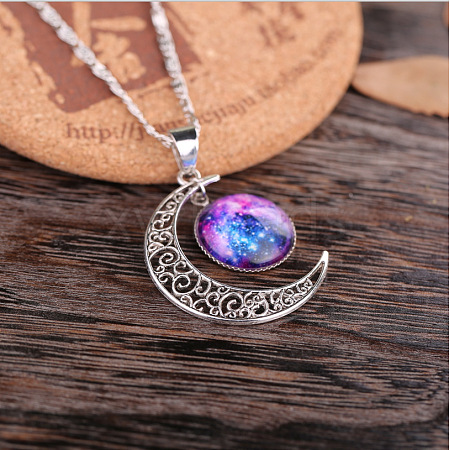 Alloy Glass Moon Syb Pendant Lumachina Chain Necklaces for Women WGDF061-07-1