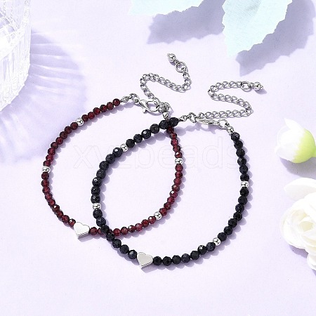 2Pcs Natural Garnet & Synthetic Blue Goldstone Round Beaded Bracelets for Men Women BJEW-JB12336-1