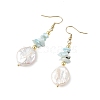 Natural Larimar Chip & Natural Keshi Pearl Dangle Earrings EJEW-JE07445-02-4