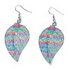 Spray Painted Stainless Steel Leaf Dangle Earrings EJEW-I256-10P-1