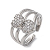 Brass Micro Pave Clear Cubic Zirconia Cuff Finger Rings RJEW-G337-33P-4