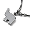 Synthetic Non-magnetic Hematite Elephant Pendant Necklace with Beaded Chains NJEW-E095-01-4