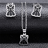 304 Stainless Steel Enamel Angel Stud Earrings & Pendant Necklace Set for Women SJEW-S002-01P-1