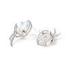 Cubic Zirconia Oval with Bowknot Stud Earrings EJEW-P206-15P-2