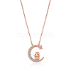 Chinese Zodiac Necklace Chicken Necklace 925 Sterling Silver Rose Gold Rooster on the Moon Pendant Charm Necklace Zircon Moon and Star Necklace Cute Animal Jewelry Gifts for Women JN1090J-1