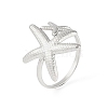 Non-Tarnish 304 Stainless Steel Starfish Open Cuff Rings for Women RJEW-S418-03P-1