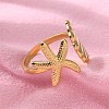 304 Stainless Steel Starfish & Shell Open Cuff Rings for Women RJEW-C095-09G-3