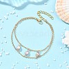 Brass Cable Chains & Rice Natural Cultured Freshwater Pearl Double Layers Bracelets for Women BJEW-JB14135-4