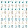 40Pcs 4 Colors Cowrie Shell & Dyed Synthetic Turquoise Starfish Pendants PALLOY-SC0004-40-1