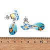 Handmade Polymer Clay 3D Flower Plumeria & Flower Word Printed Cowrie Shell Dangle Stud Earrings for Women EJEW-JE07483-6