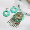 Bohemian Ethnic Style Alloy & Acrylic & Natural Shell Flat Round Tassel Pendant Necklaces & Dangle Earrings Sets FS-WGE5C82-02-2