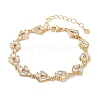 Rack Plating Brass Pave Clear Cubic Zirconia Rectangle & Flat Round Link Chain Bracelets for Women BJEW-R317-10G-1