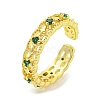 Hollow Brass Micro Pave Green Cubic Zirconia Cuff Rings RJEW-L113-007G-1