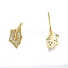 Clear Cubic Zirconia Maple Leaf Stud Earrings EJEW-G322-26G-2