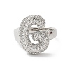 Letter Brass Micro Pave Clear Cubic Zirconia Open Cuff Ring for Women RJEW-N046-03G-P-2