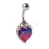 304 Stainless Steel & Bloodstone & Cubic Zirconia Belly Rings WGF3178-01-4