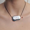 304 Stainless Steel Bean Pendant Adjustable Black Waxed Cord Necklaces for Women FS-WGC253F-01-3