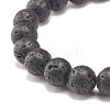 Natural Lava Rock Round Beaded Stretch Bracelet with Hamsa Hand BJEW-JB07693-4