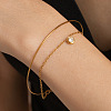 304 Stainless Steel Pave Clear Cubic Zirconia Flat Round Charm 2-Strand Bracelets for Women WG29A81-01-1