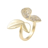 Rack Plating Butterfly Brass Micro Pave Cubic Zirconia Open Cuff Rings for Women RJEW-B064-17G-1