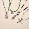 Oval with Virgin Mary & Cattle Head & Bee & Feather Pendant Necklaces Set NJEW-SW00006-4