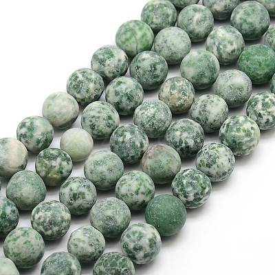 Frosted Natural Green Spot Jasper Round Bead Strands G-M064-10mm-10-1