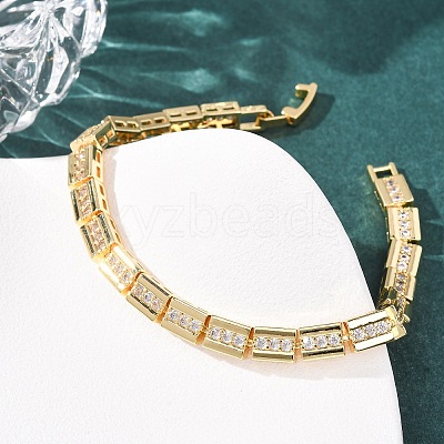Rectangle Brass Micro Pave Clear Cubic Zirconia Link Chain Bracelets for Women BJEW-F530-03G-1
