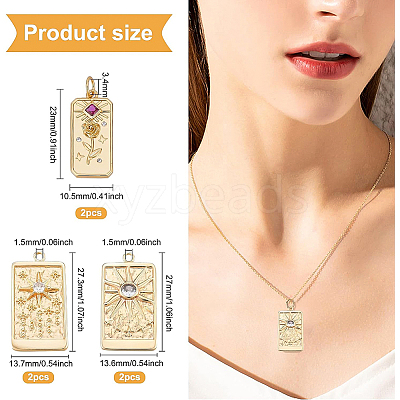 6Pcs 3 Style Embossed Brass Micro Pave Clear & Purple Cubic Zirconia Pendants ZIRC-BC0001-10-1
