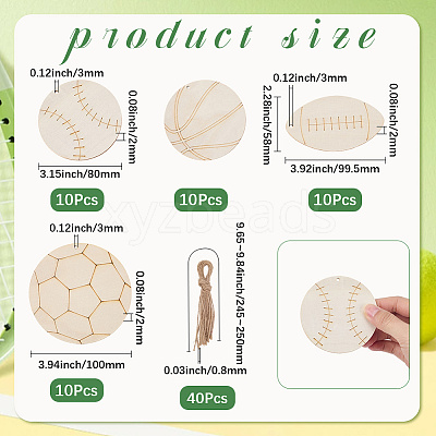 40Pcs 4 Styles Unfinished Wood Pendant Decorations WOOD-SP0001-37-1