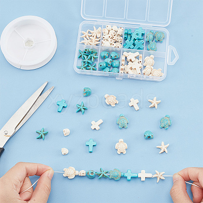 90Pcs 8 Styles Dyed Synthetic Turquoise Beads TURQ-AR0001-30-1