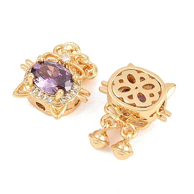 Brass Micro Pave Cubic Zirconia Beads KK-A298-13G-02-1