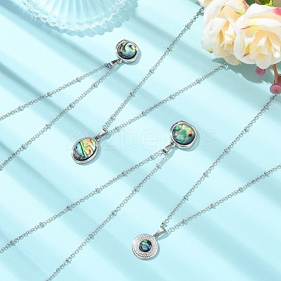 304 Stainless Steel Natural Paua Shell Pendant Satellite Chain Necklaces NJEW-JN06446-02-1