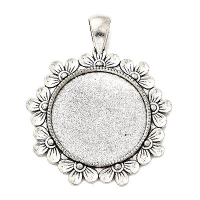 Tibetan Style Flower Alloy Pendant Cabochon Settings LS-X-TIBEP-Q055-09AS-RS-1