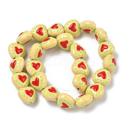 Heart Pattern Handmade Porcelain Enamel Beads PORC-G016-03I-1