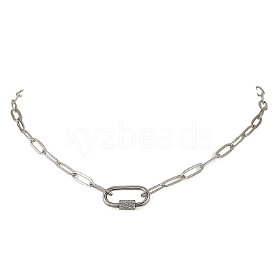 304 Stainless Steel Paperclip Chain Necklaces with Screw Carabiner Lock Charms NJEW-JN06389-1