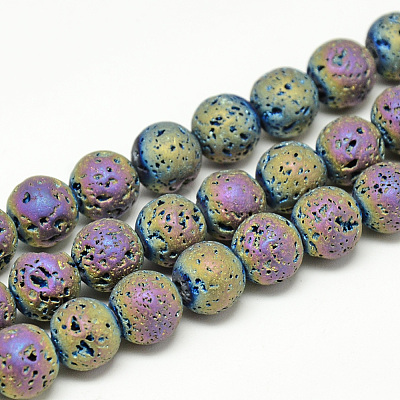 Electroplate Natural Lava Rock Beads Strands X-G-T058-03E-1