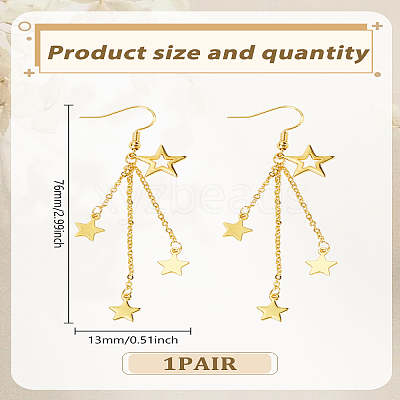 1 Pair Brass Star Tassel Dangle Earrings EJEW-LP0007-113G-1