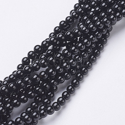 Natural Dyed & Heated Black Onyx Round Beads Strands X-GSR4mmC097-1
