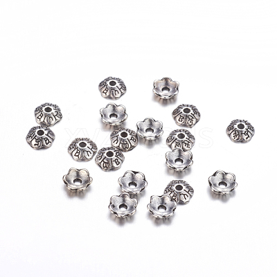 6-Petal Tibetan Style Alloy Flower Bead Caps TIBE-S220-B-01-NR-1