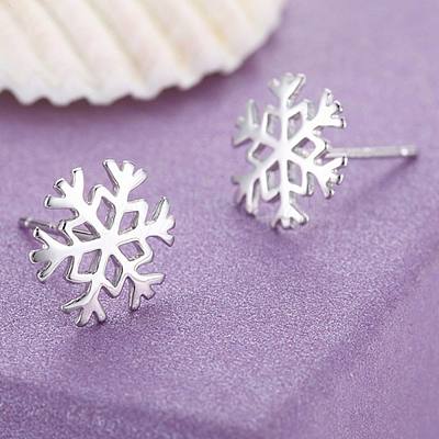 Real Platinum Plated Brass Snowflake Stud Earrings EJEW-EE0002-001-1