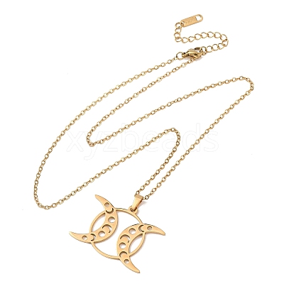 304 Stainless Steel Triple Moon Pendant Cable Chain Necklaces for Men Women NJEW-K308-01D-G-1