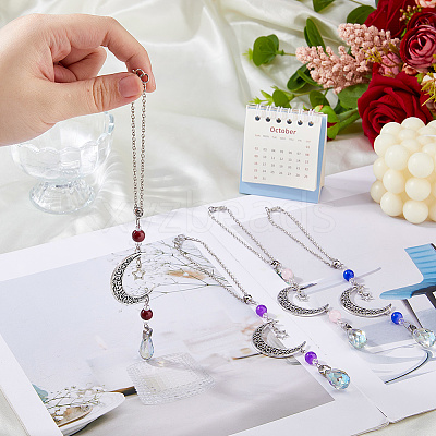 4Pcs Glass Teardrop & Alloy Moon Pendant Decorations HJEW-DC00104-1