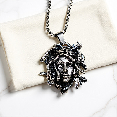 Gothic Medusa Alloy Pendant 201 Stainless Steel Box Chain Necklaces FS-WGFDD49-01-1