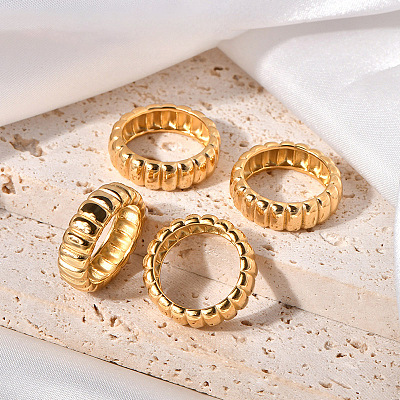 Wave Texture 304 Stainless Steel Finger Rings WGA78FE-03-1