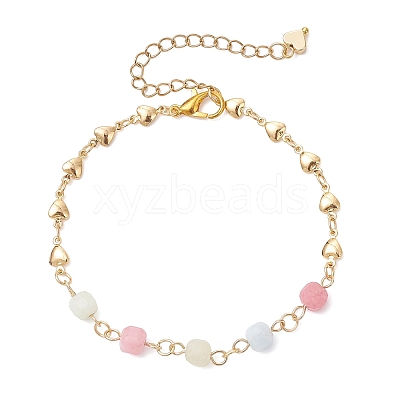 3Pcs Natural Morganite & Brass Beads Link Chain Bracelets for Women BJEW-JB12595-1