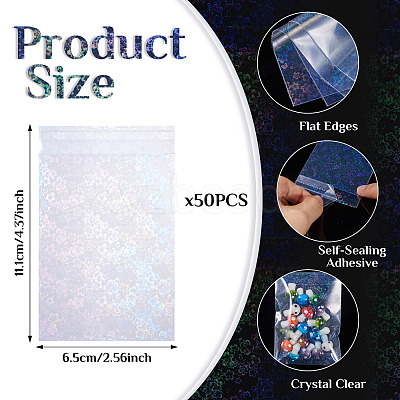 50Pcs Double Face Laser Rectangle PE Cellophane Bags ABAG-TAC0013-14C-1