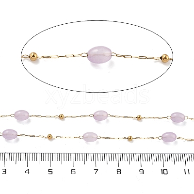 Natural Dyed Jade & 304 Stainless Steel Beads Link Chains CHS-K021-08B-02-1